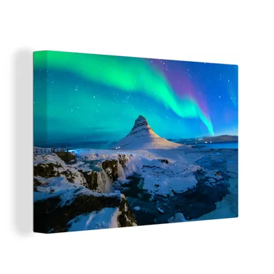 Produktbild von OneMillionCanvasses® - Leinwandbilder - 150x100 cm, Nordlichter über Kirkjufell, Wandbilder Kunstdruck Wanddekoration