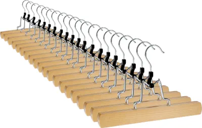 Produktbild von VonBueren 20x Hosenbügel Klemmbügel | Hosenspanner aus Holz | Kleiderbügel für Hosen | rutschfest | mit drehbarem Haken