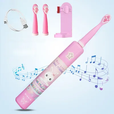 Produktbild von Elektrische Zahnbürsten, Kinderzahnbürste, 3er Set Kinder-schallzahnbürste 2 Bürstenköpfe, Timing, mit 4 Musikstücke, 3 Modi, Wasserdicht, Rosa, Blau