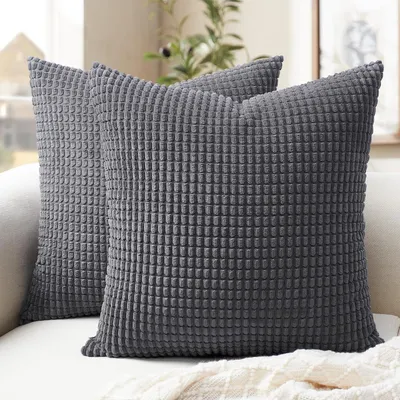 Produktbild von Kissenhš¹llen 40x40 dunkle Grau 2er Set Cord weiche Kissenbezš¹ge mit Muster Sofakissen Dekokissen Couchkissen Zierkissen Deko fš¹r Sofa Wohnzimmer Schlafzimmer Bš¹ro Winter Herbst Weihnachten