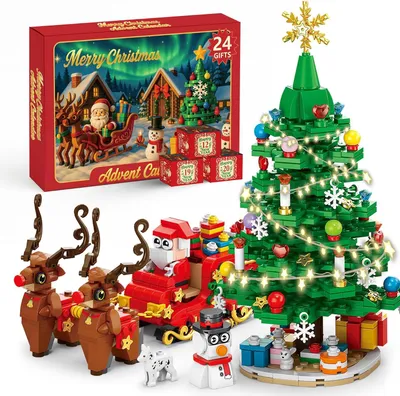 Produktbild von Adventskalender für Weihnachten – Bausatz – 24 Tage bis Weihnachten mit Rentier- und Weihnachtsbaum-Bausteinen