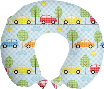 Produktbild von ABAKUHAUS Baby Reisekissen Nackenkissen, Checkered Autos mit Bäumen, Schaumstoff Reiseartikel für Flugzeug und Auto, 30x30 cm, Mehrfarbig
