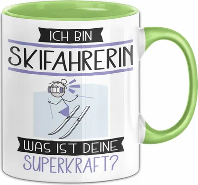 Produktbild von Skifahrerin Geschenk Tasse Ich Bin Skifahrerin Was Ist Deine Superkraft Geschenkidee Lustig Geburtstag Weihnachten (Grün)