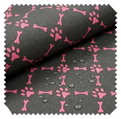 Produktbild von novely® OXFORD 210D - D42 Knochen Pfoten Graphit Rosa - Bedruckter Polsterstoff - Outdoor Dekostoff - Wasserabweisende Reißfeste Meterware 1lfm