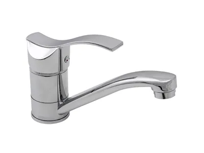 A chrome-finished single-lever faucet for a sink, shown against a white background.