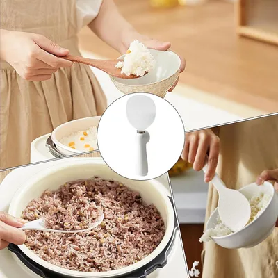 Produktbild von Reislöffel und Reispaddel mit Bechermagnet, antihaftbeschichteter Küchenhelfer zum Kochen und Servieren