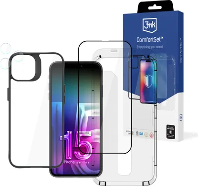 Produktbild von 3mk Comfort Set 4in1 Schutzhülle, Display Gehärtetes Glas, Hybridglas Kameralinse für iPhone 15 Pro
