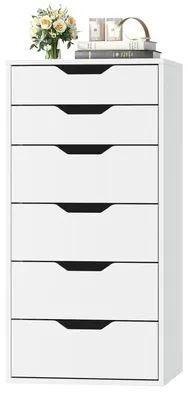 Image de Commode - Meuble haut à 6 tiroirs - Rangement pour chambre à coucher et salon - Design moderne en bois - 45 x 40 x 90,5 cm - Blanc
