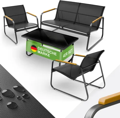Produktbild von Blumtal Gartenmöbel Set 4er - Balkonmöbel Set für 4 Personen - 2 x Sessel + 1 x Bank + 1 x Tisch - Terrassenmöbel - Gartenlounge Anthrazit