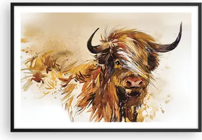 Produktbild von Gerahmtes Poster - Schwarzer Rahmen - Stier Scotch Aquarell - 91,5x61 cm - Wand Bild - Wanddeko - Wandbilder - Kunstposter - Wandposter - Bilderrahmen - Bilder - Kunstdruck - P2BAA91x61-4708