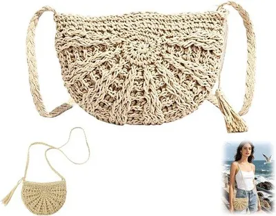 Productafbeelding van Clutch Bag Dames - Vintage Handgeweven Tas - Met Franje - Perfect voor Strand - ShopVlot