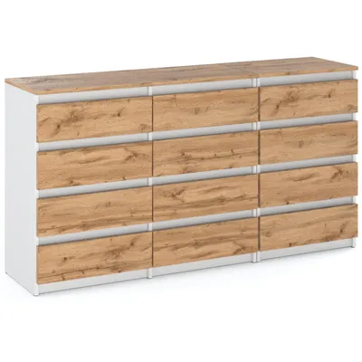 Obrázek produktu pro STIV Möbel | Komoda s 12 zásuvkami (8+4) | Bílý Mat / Dub Wotan | 180 cm | moderní & bez úchytek | Ložnice & Obývací pokoj