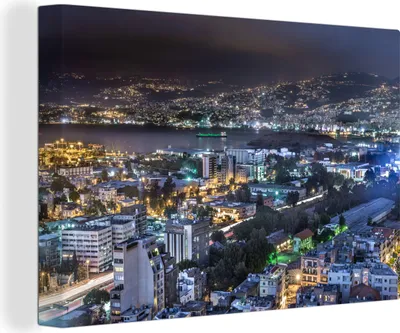 Produktbild von MuchoWow® - Leinwandbilder - Abendfoto von Beirut im Libanon, Wandbild, Wanddeko Bilder Wohnzimmer, 30x20 cm
