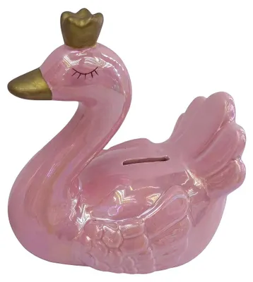 Zdjęcie produktu dla Clayre & Eef, skarbonka w kształcie łabędzia, różowa, ceramiczna
