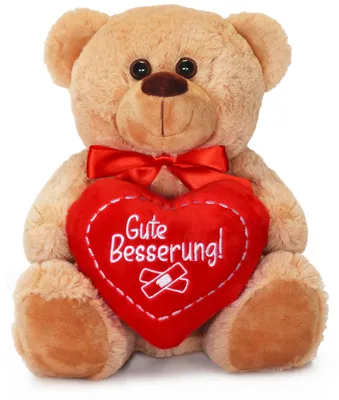 Productafbeelding van Knuffelbeer met hart. Beterschapswens. Bruine pluche beer, 25 cm