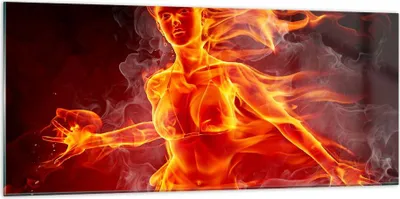 Produktbild von Bilder auf glas - Frau Flammen Illustration - 120x50cm - Glasbilder - Wandbilder - Kunstdruck - zum Aufhängen bereit - Wanddekoration aus Glas - Glas Bilder - Wandbild auf Glas - GAB120x50-0222