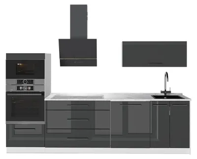 Image de Cuisine Vicco Fame-Line Anthracite Haute brillance/Blanc 280cm, PT Marbre, Model 64713