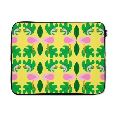 Produktbild von MuchoWow® Laptop Hülle 17 Zoll Laptoptasche Flamingo - Pflanzen - Tiere - Muster - Zipper - Schutzabdeckung