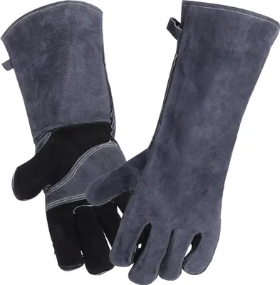 Produktbild von Schweißhandschuhe Hitze -resistenter Handschuh Lederhandschuhe 40 cm für Ofen/Grill/Kamin/Ofen/Herd/Topfhalter/Grill/Haustierhandling(Grau)