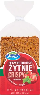 Zdjęcie produktu dla Melvit Crispy Pieczywo Chrupkie Żytnie Z Pomidorami I Bazylią 130 G