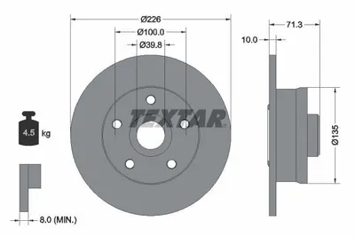 Obrázek produktu pro 2 brzdové kotouče Textar 226mm zadní pro Seat Toledo I VW Golf 3