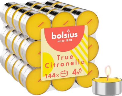 Obrázek produktu pro Bolsius 144 venkovní vonné čajové svíčky s citronelou, žluté