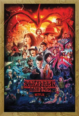 Immagine prodotto di Stranger Things - Poster - Seasons Montage + cornice intercambiabile, Shinsuke® Maxi MDF rovere, pannello acrilico