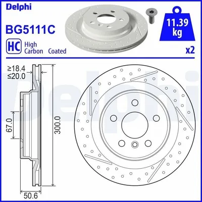 Produktbild von 2x DELPHI Bremsscheibe BG5111C für MINI Clubman (F54) Countryman (F60) 50 6mm