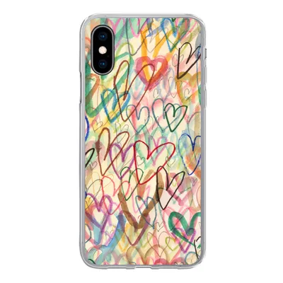 Produktbild von MuchoWow® Handyhülle Schutzhülle Hülle für iPhone X Eine Illustration mit Herzen im Hintergrund Silikon Softcase Handy Hülle - Handyhülle