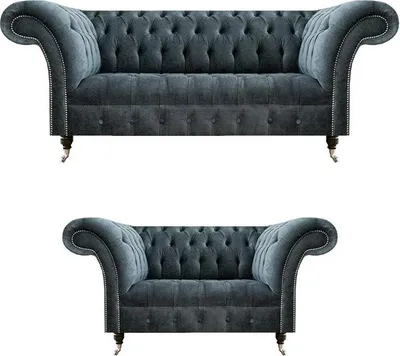 Zdjęcie produktu dla Elegancka szara sofa Chesterfield Nowoczesne sofy tapicerowane 2-częściowy zestaw