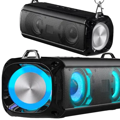 Zdjęcie produktu dla Głośnik bluetooth led przenośny bezprzewodowy boombox radio FM USB AUX microSD powerbank 10W czarny