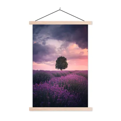 Produktbild von MuchoWow® Textilposter Lavendel - Blumen - Lila - Baum - Natur 40x60 cm mit holzfarbenen Rahmen - Poster