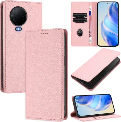 Produktbild von Litchi Leder Handyhülle für Infinix Note 12 (2023)/Note 12 Pro 4G Wallet Kartenfächer Standfunktion Hülle Pink