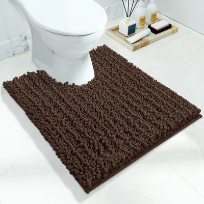 Image de Tapis de bain antidérapant, doux, lavable en machine, en microfibre, absorbant, de forme en U, 51 x 61 cm, couleur marron