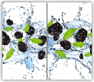 Produktbild von Tulup Glas-Herdabdeckplatte - 2x30x52cm - Glaskeramikkochfeld-Abdeckung Spritzschutz Zweiteilig Brombeeren Wasser