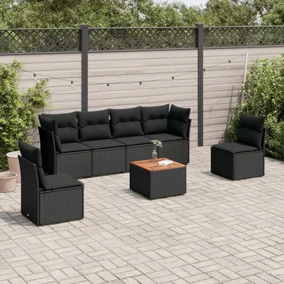Produktbild von CLORIS 7-tlg. Garten-Sofagarnitur - mit Kissen - Schwarz Poly Rattan - Gartenmöbelgarnituren LL0000255849