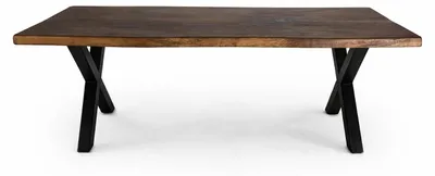 Immagine prodotto di Elegante tavolo da pranzo in legno di noce con bordi naturali e robuste gambe a X in metallo