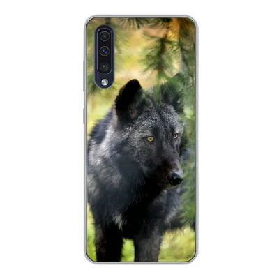 Produktbild von MuchoWow® Handyhülle Schutzhülle Hülle für Samsung Galaxy A30s Wolf - Makro - Blätter Silikon Softcase Handy Hülle - Karteninhaber