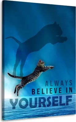 Produktbild von Motivation Mindset Katze Wandbild Leinwandbild Kunstdruck XL Wanddeko: 100x150x4cm