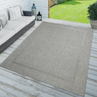 Produktbild von TT Home Teppich In-& Outdoor Balkon Küchenteppich Einfarbig Sisal Design Bordüre Grau Größe 80x200 cm