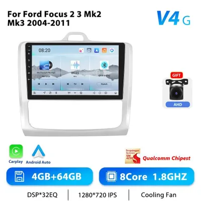 Image de Autoradio Android pour Ford Focus 2004-2011 (MK2/MK3) - Format 2-DIN - Écran 22,9 cm - Android 13 - Processeur 8 cœurs - 4 Go de RAM, 64 Go de ROM - GPS