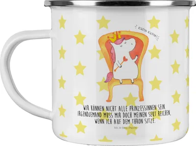Produktbild von Mr. & Mrs. Panda Kaffeepott Einhorn König - Weiß - Geschenk, Bundeskanzler, Unicorn, Krone, Haferl, Emaille Tasse, Kaiser, Pott, Becher, Teetasse, Präsident