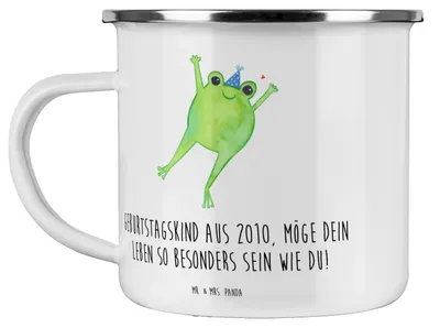 Produktbild von Mr. & Mrs. Panda Pott 2010 Geburtstag - Weiß - Geschenk, Outdoor Becher, Erinnerungen, Glückwunsch, Geburtstagsgeschenk, persönliche Überraschung, Emaille Tasse, Alter