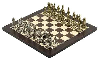 Produktbild von Exklusives Italfama Schachset: Camelot Piccolo Metallfiguren 6,7 cm & Holzbrett 30x30 cm