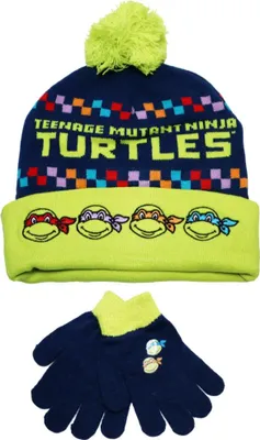 Produktbild von Teenage Ninja Mitantant Turtles Kinder Wintermütze Bommelmütze Handschuhe – Bunt / 54