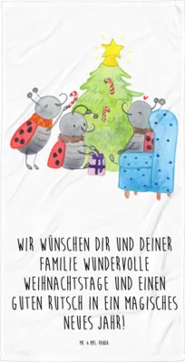 Produktbild von Mr. & Mrs. Panda Strandlaken Weihnachten Smörle - Weiß - Geschenk, Frottee-Handtuch, Duschtuch, Weihnachtsbaum, Tannennadeln, Badehandtuch, Handtuch, Strandtuch, Großes