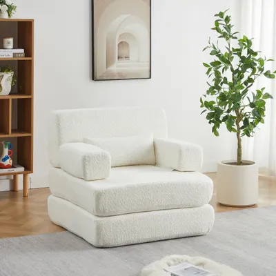 Produktbild von 2-in-1 Schlafsofa, Chenille, faltbares Gästebett, Eisenrahmen, verstellbar (Beige)