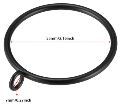 Zdjęcie produktu dla Metalowe pierścienie do zasłon, czarne, średnica wewnętrzna 55 mm, 24 sztuki, do szyn i kółek do zasłon