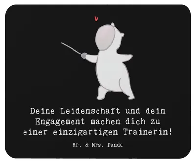Produktbild von Mr. & Mrs. Panda Mouse Pad Fechten Trainerin Einzigartig - Schwarz - Geschenk, computer mousepad, Danksagung, Motivation, mauspad, Sportart, Fechttechnik, Schüler, pc
