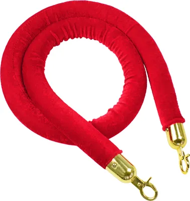 rote, dicke Samtkordel mit zwei goldenen Enden mit je einem Hakenkarabiner dran